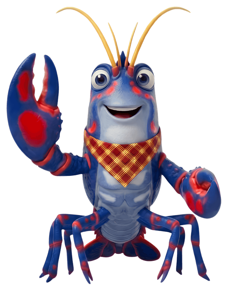 Victor — the OSDONE red-claw crayfish mascot