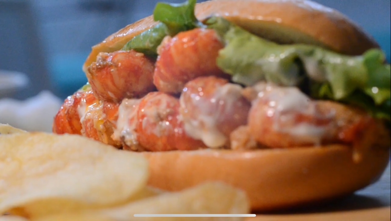 Delicious crayfish roll background